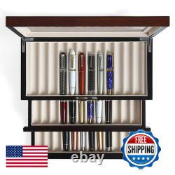 Besforu Wood Pen Display Case 36 Slot Fountain Pen Storage Organizer Drawer Top