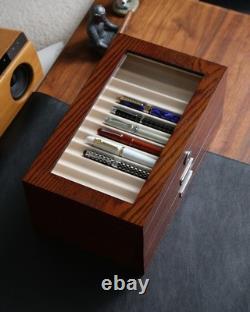 Besforu Wood Pen Display Case 36 Slot Fountain Pen Storage Organizer Drawer Top