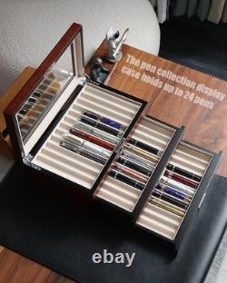 Besforu Wood Pen Display Case 36 Slot Fountain Pen Storage Organizer Drawer Top