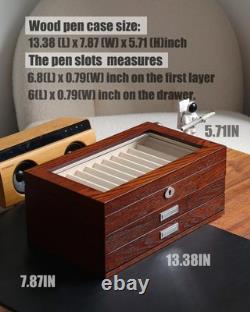 Besforu Wood Pen Display Case 36 Slot Fountain Pen Storage Organizer Drawer Top