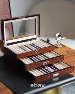Besforu Wood Pen Display Case 36 Slot Fountain Pen Storage Organizer Drawer Top