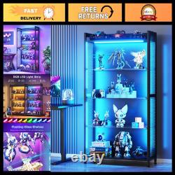 Black 4-Tier Display Case with Glass Shelves & RGB Lights Showcase Cabinet