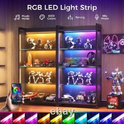 Black 4-Tier Display Case with Glass Shelves & RGB Lights Showcase Cabinet
