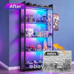 Black 4-Tier Display Case with Glass Shelves & RGB Lights Showcase Cabinet