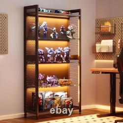 Black 4-Tier Display Case with Glass Shelves & RGB Lights Showcase Cabinet