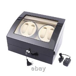 Black Automatic Watch Winder Rotation Storage Case Wooden Display Box 4+6 Grids