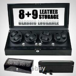 Black Leather 8+9 Automatic Rotation Watch Winder Storage Display Case Box