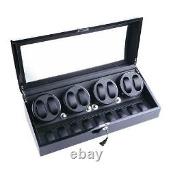 Black Leather 8+9 Automatic Rotation Watch Winder Storage Display Case Box