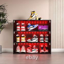 Black Light Shoe Storage Box Three Layer Glass Doors Display Case