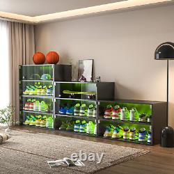 Black Light Shoe Storage Box Three Layer Glass Doors Display Case