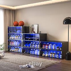 Black Light Shoe Storage Box Three Layer Glass Doors Display Case