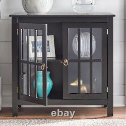 Black Storage Buffet Cabinet Display Case Shelf Kitchen Console Curio Glass New