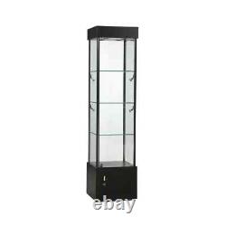 Black Tower Display Showcase with LED Lights, Lock, and Storage 72 H