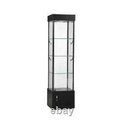 Black Tower Rectangular LED Showcase with Bottom Storage & Lock 73 Tall