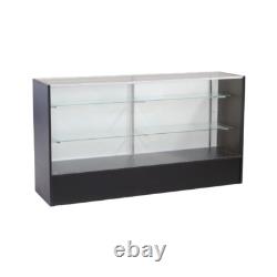 Black Wood Full Vision 70 Inch Glass Display Showcase with Adjustable Shelves
