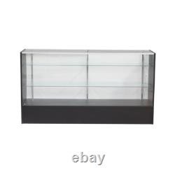 Black Wood Full Vision 70 Inch Glass Display Showcase with Adjustable Shelves