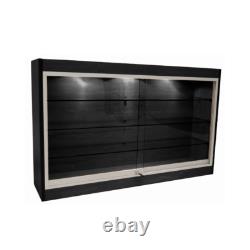 Black Wood Wall Mounted 48 Inch Lockable Display Showcase with LED Lights