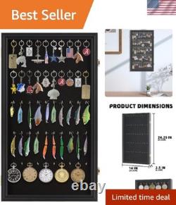 Black Wooden Wall Display Case Secure Storage for Keychains & Pocket Watches