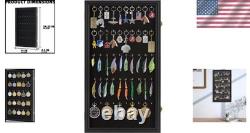 Black Wooden Wall Display Case Secure Storage for Keychains & Pocket Watches