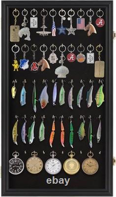 Black Wooden Wall Display Case Secure Storage for Keychains & Pocket Watches