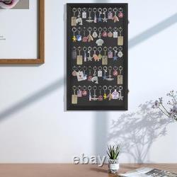 Black Wooden Wall Display Case Secure Storage for Keychains & Pocket Watches