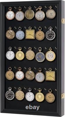 Black Wooden Wall Display Case Secure Storage for Keychains & Pocket Watches