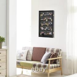 Black Wooden Wall Display Case Secure Storage for Keychains & Pocket Watches