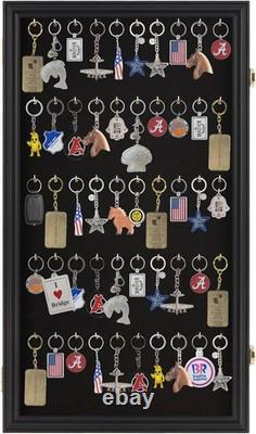 Black Wooden Wall Display Case Secure Storage for Keychains & Pocket Watches