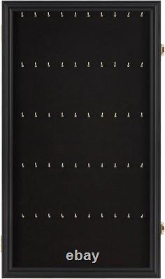 Black Wooden Wall Display Case Secure Storage for Keychains & Pocket Watches