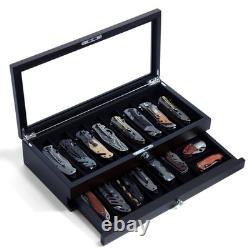 Bonaking Knife Display Case Two-Tier Pocket Knife Case Box Storage for 15-17
