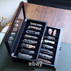 Bonaking Knife Display Case Two-Tier Pocket Knife Case Box Storage for 15-17