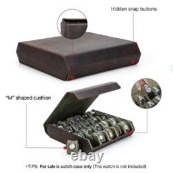 Brown Genuine Leather Watch Box 12/16/20 Grid Storage Organiser Display Case