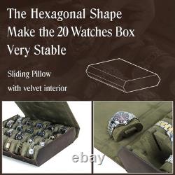 Brown Genuine Leather Watch Box 12/16/20 Grid Storage Organiser Display Case