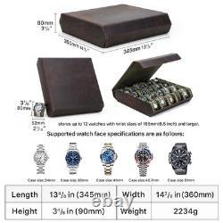 Brown Genuine Leather Watch Box 12/16/20 Grid Storage Organiser Display Case