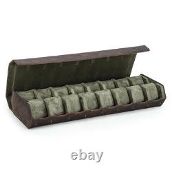 Brown Genuine Leather Watch Box 12/16/20 Grid Storage Organiser Display Case
