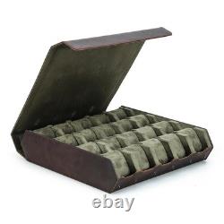 Brown Genuine Leather Watch Box 12/16/20 Grid Storage Organiser Display Case
