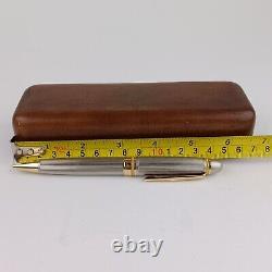 Bueche Girod Ball Point Pen Silver with Gold Trim In Wooden Storage Display Case