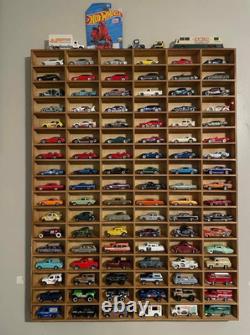 Car Display Case 102+ Matchbox Model 1/64 Diecast Wheels Wood Hot Wall Cabinet