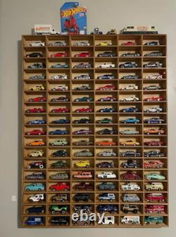 Car Display Case 102+ Matchbox Model 1/64 Diecast Wheels Wood Hot Wall Cabinet