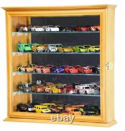 Car Display Case 30 Pcs Matchbox Train 1/64 1/43 N HO Walnut Glass Shelf Cabinet