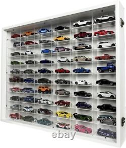 Car Display Case 60 Pcs White Matchbox Model 1/64 Diecast Wood Rack Wall Cabinet