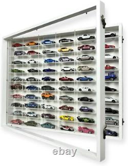 Car Display Case 60 Pcs White Matchbox Model 1/64 Diecast Wood Rack Wall Cabinet