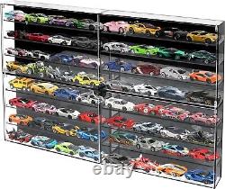Car Display Case 64 Pcs Acrylic & Black Wheels Matchbox Model 1/64 Diecast Rack
