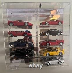 Car Display Case Acrylic Mirrored 12 Pcs Hot Diecast 1/18 Model Wheels Cabinet