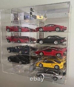 Car Display Case Acrylic Mirrored 12 Pcs Hot Diecast 1/18 Model Wheels Cabinet
