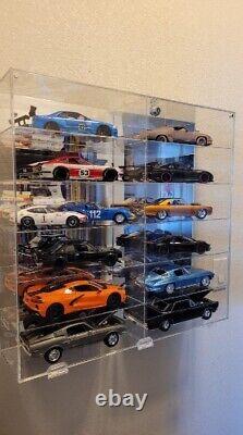 Car Display Case Acrylic Mirrored 12 Pcs Hot Diecast 1/18 Model Wheels Cabinet