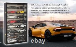 Car Display Case Black 16 Pcs Mirrored Diecast Model 1/24 Shelf Wall Toy Cabinet