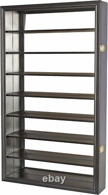 Car Display Case Black 16 Pcs Mirrored Diecast Model 1/24 Shelf Wall Toy Cabinet