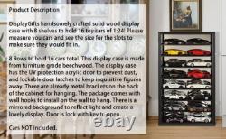 Car Display Case Black 16 Pcs Mirrored Diecast Model 1/24 Shelf Wall Toy Cabinet