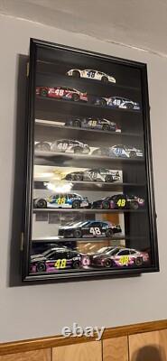 Car Display Case Black 16 Pcs Mirrored Diecast Model 1/24 Shelf Wall Toy Cabinet